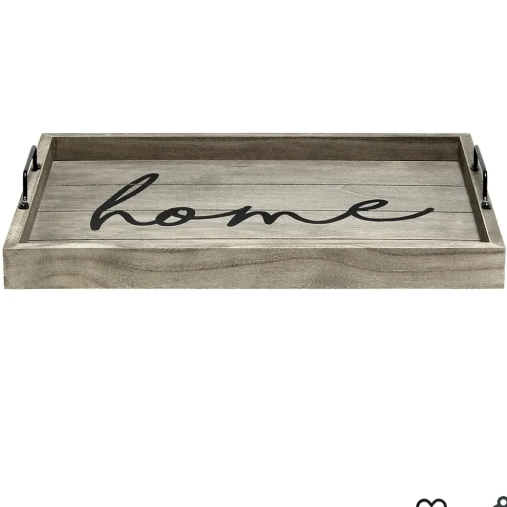 Rustic Gray Wooden Tray with 'Home' Script